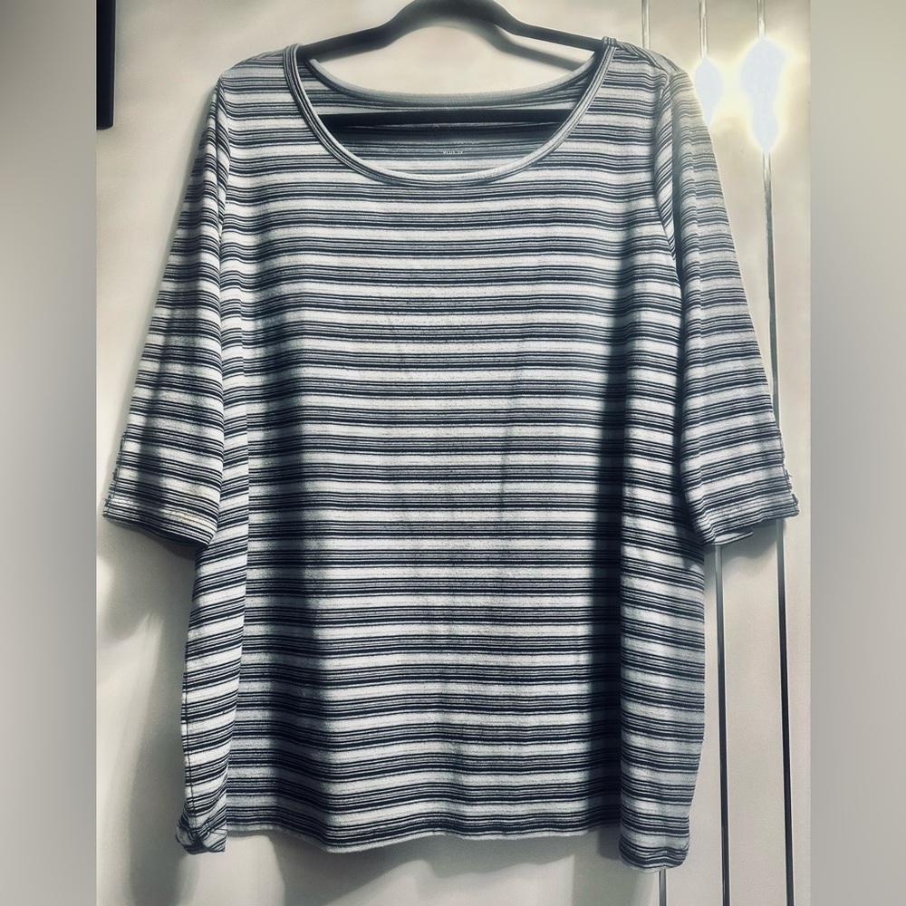 Reitmans 2X Black Grey Metallic Striped Tshirt